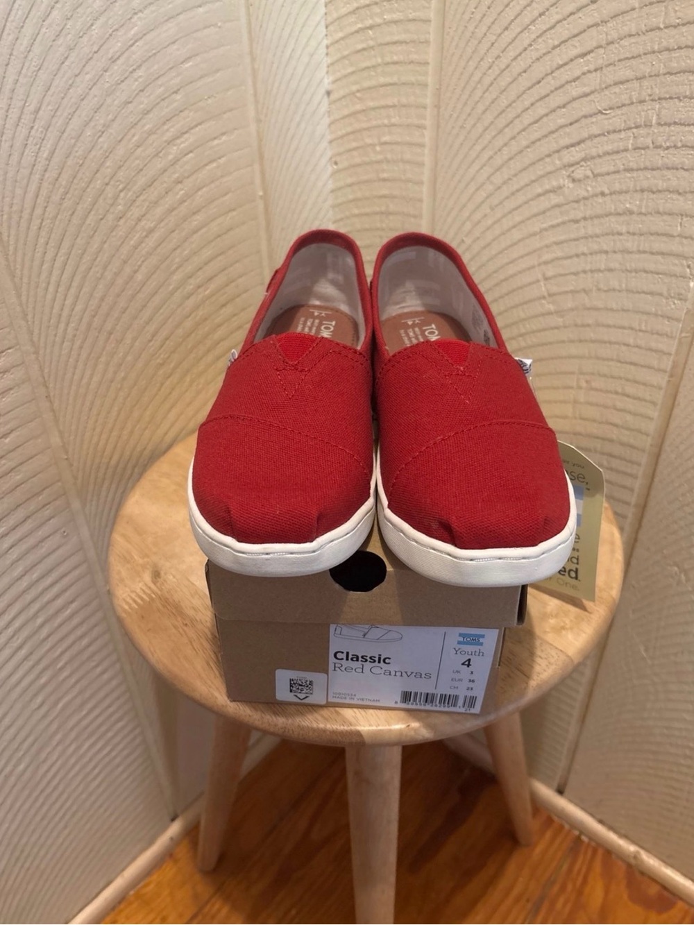 Toms Red Canvas Slip-On Shoes with White Soles